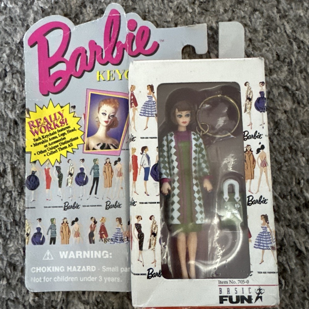 Barbie Fashion Model Keychain Movable Arms Legs Head Green White Pink Basic Fun